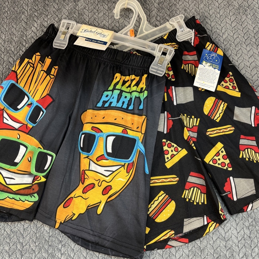 2 Pairs Boys Jam Shorts Size SM 6-7 Cheeseburger Pizza Fries Pajama Shorts